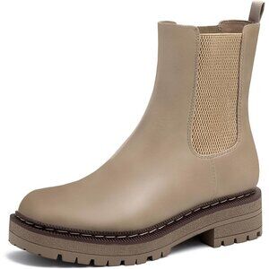 Athlefit Women Khaki Chelsea Wedge Platform Slip on Lug Sole Elastic Ankle Boot